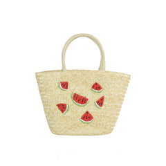 Embroidered Fruit Straw Market Tote
