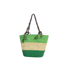 Beaded Floral Straw Shoulder Tote