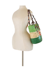 Beaded Floral Straw Shoulder Tote