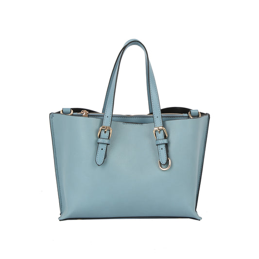 Buckle Strap Structured Satchel Tote