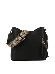 Soft leather tassel detail guitar strap crossbody