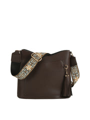 Soft leather tassel detail guitar strap crossbody