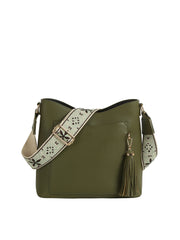 Soft leather tassel detail guitar strap crossbody