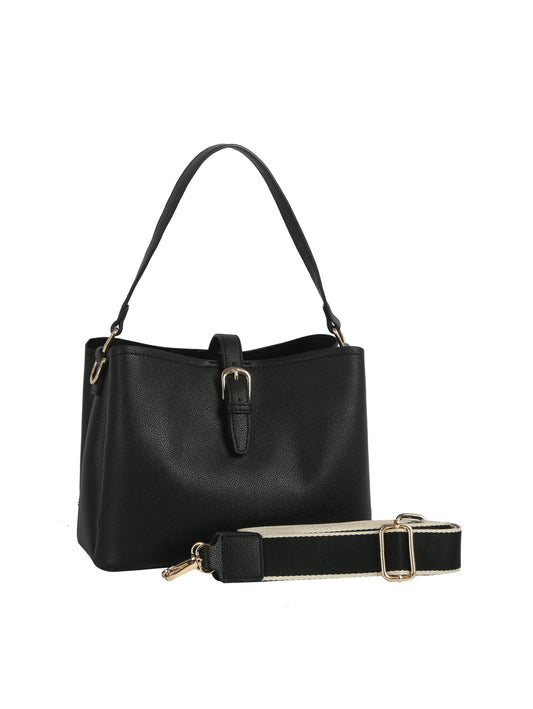 Structured Buckle Bucket Shoulder Bag