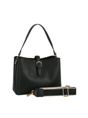 Structured Buckle Bucket Shoulder Bag