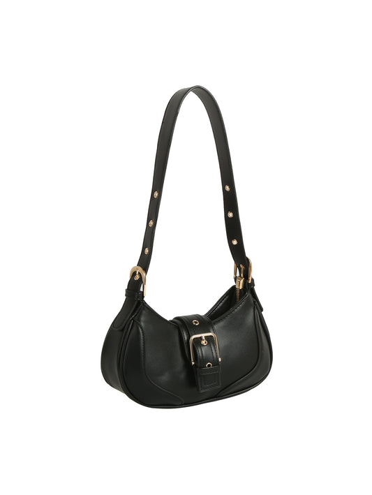 Strap Buckle Accent Smooth Shoulder Bag