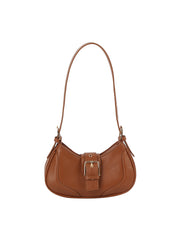 Strap Buckle Accent Smooth Shoulder Bag