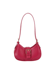 Strap Buckle Accent Smooth Shoulder Bag