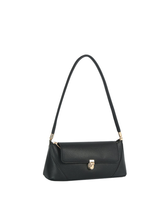 Pebbled Faux Leather Turn-Lock Shoulder Bag