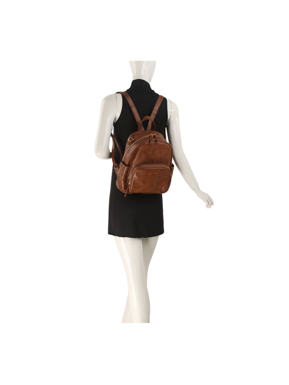 dark brown faux leather backpack Braided Dufour A structured leather exterior Alison Vintage Vegan Leather Mini