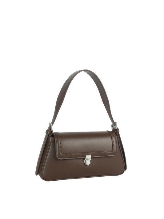 Minimalist Faux Leather Turn-Lock Shoulder Bag