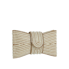 Beaded Bow Evening Clutch with Pearl and Rhinestone Detailing
