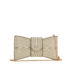 Beaded Bow Evening Clutch with Pearl and Rhinestone Detailing