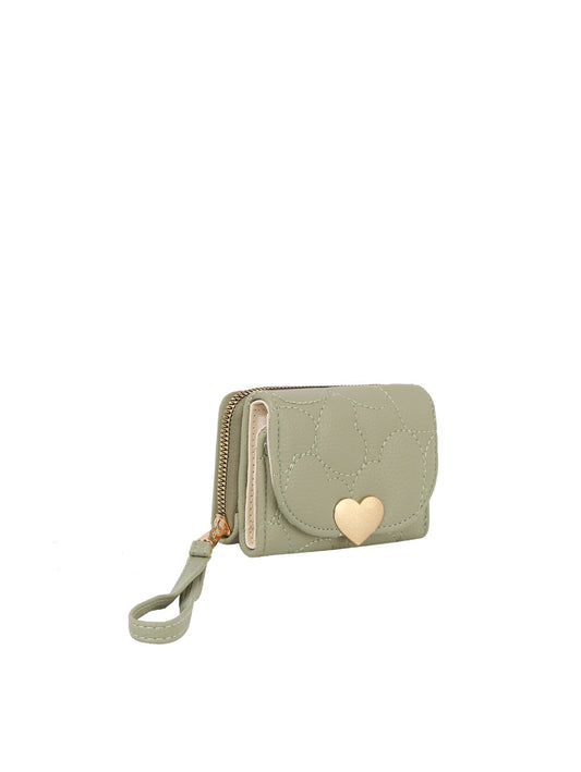 Heart Quilted Gold Heart Emblem Leather Wallet