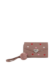 Heart Printed Cute Silver Heart Emablem Wallet