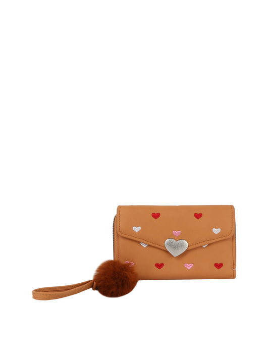 Heart Printed Cute Silver Heart Emablem Wallet