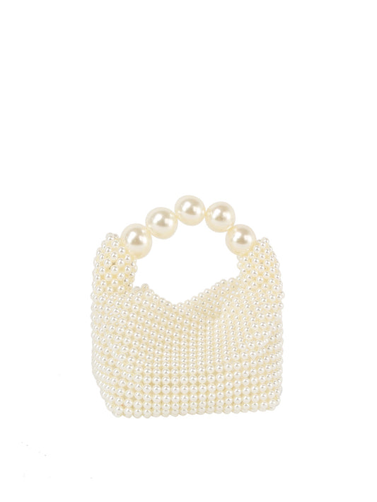 Pearl beaded evening bag with pearl crossbody strap