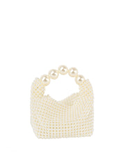 Pearl beaded evening bag with pearl crossbody strap