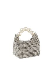 Pearl beaded evening bag with pearl crossbody strap