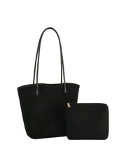 2 in 1 Long Handle Suede Tote with Pouch