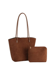 2 in 1 Long Handle Suede Tote with Pouch