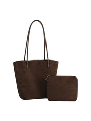 2 in 1 Long Handle Suede Tote with Pouch