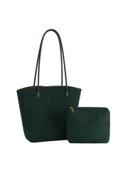 2 in 1 Long Handle Suede Tote with Pouch