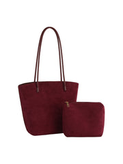 2 in 1 Long Handle Suede Tote with Pouch