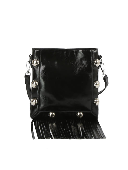 Studded Fringe Box Crossbody Bag