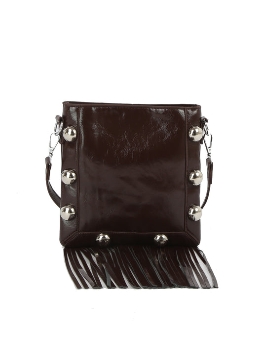 Studded Fringe Box Crossbody Bag