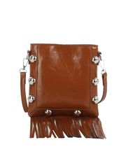 Studded Fringe Box Crossbody Bag