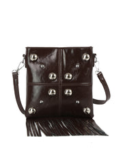 Studded Grid Panel Shoulder Bag