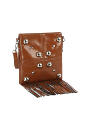 Studded Grid Panel Shoulder Bag
