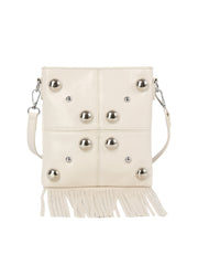 Studded Grid Panel Shoulder Bag