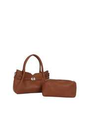 Turn-Lock Pebbled Top Handle Handbag Set
