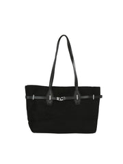 Belt Detail Suede Tote Handbag