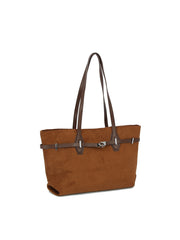 Belt Detail Suede Tote Handbag
