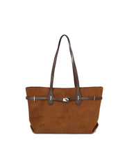 Belt Detail Suede Tote Handbag
