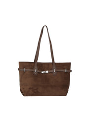 Belt Detail Suede Tote Handbag