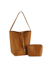 2 in 1 Suede Bucket Bag with Clutch