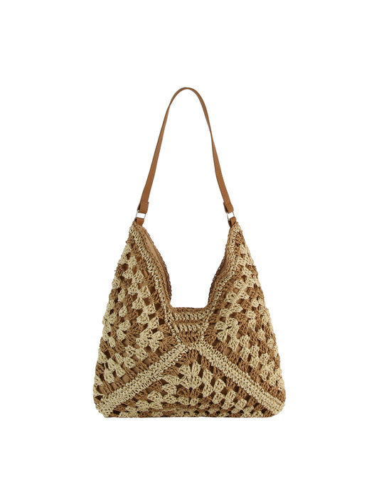 Dual Tone Crochet Woven Shoulder Hobo