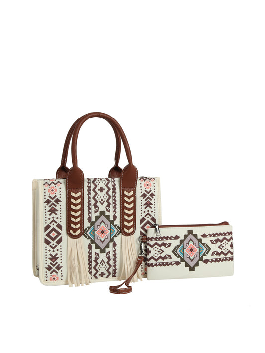 Aztec Pattern Fringe Tote