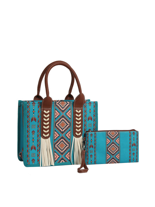 Aztec Pattern Fringe Tote
