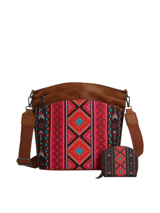 Aztec Pattern Shoulder Bag with Matching Coin Purse