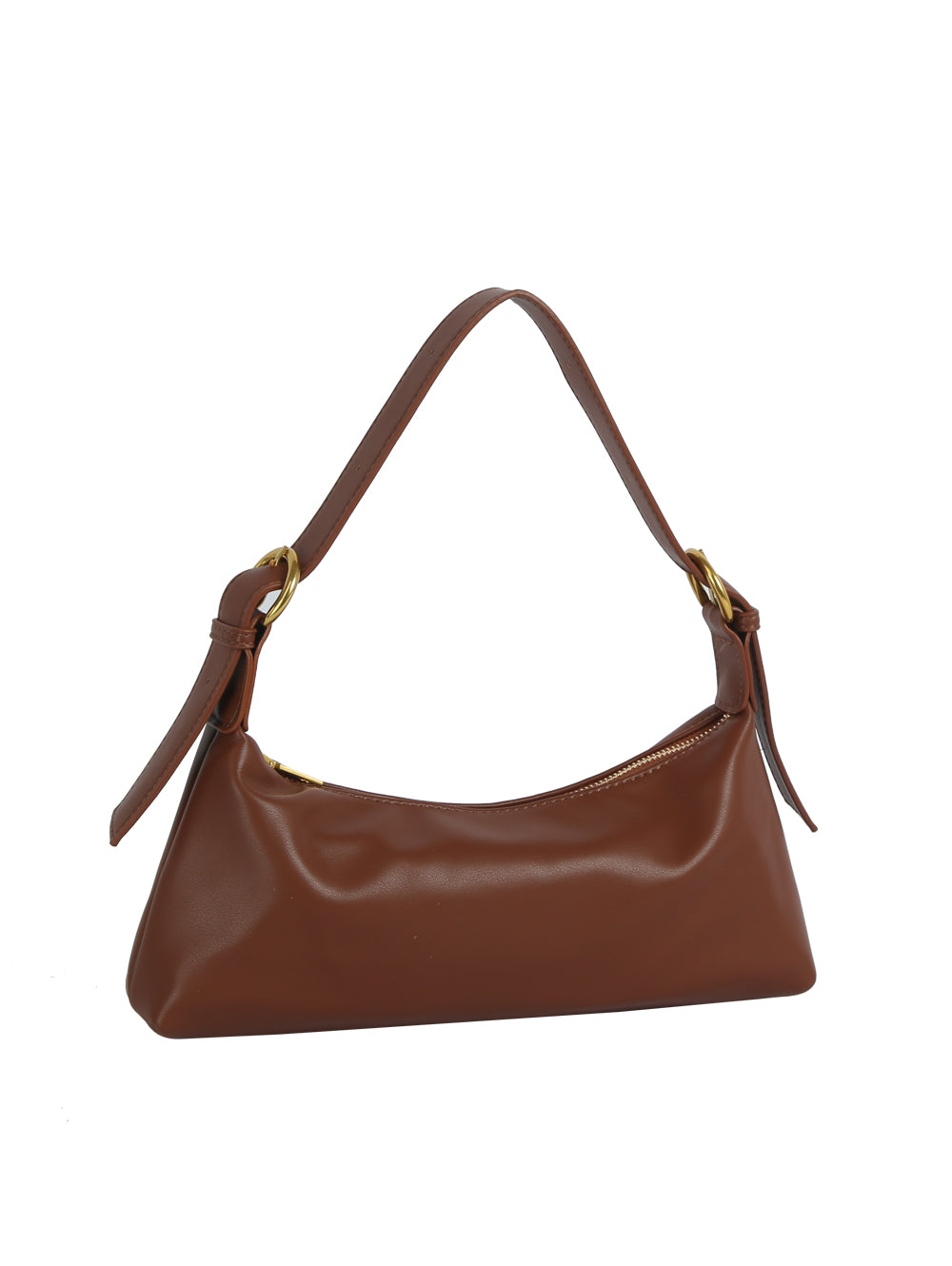 brown handbag with a strap on a white background