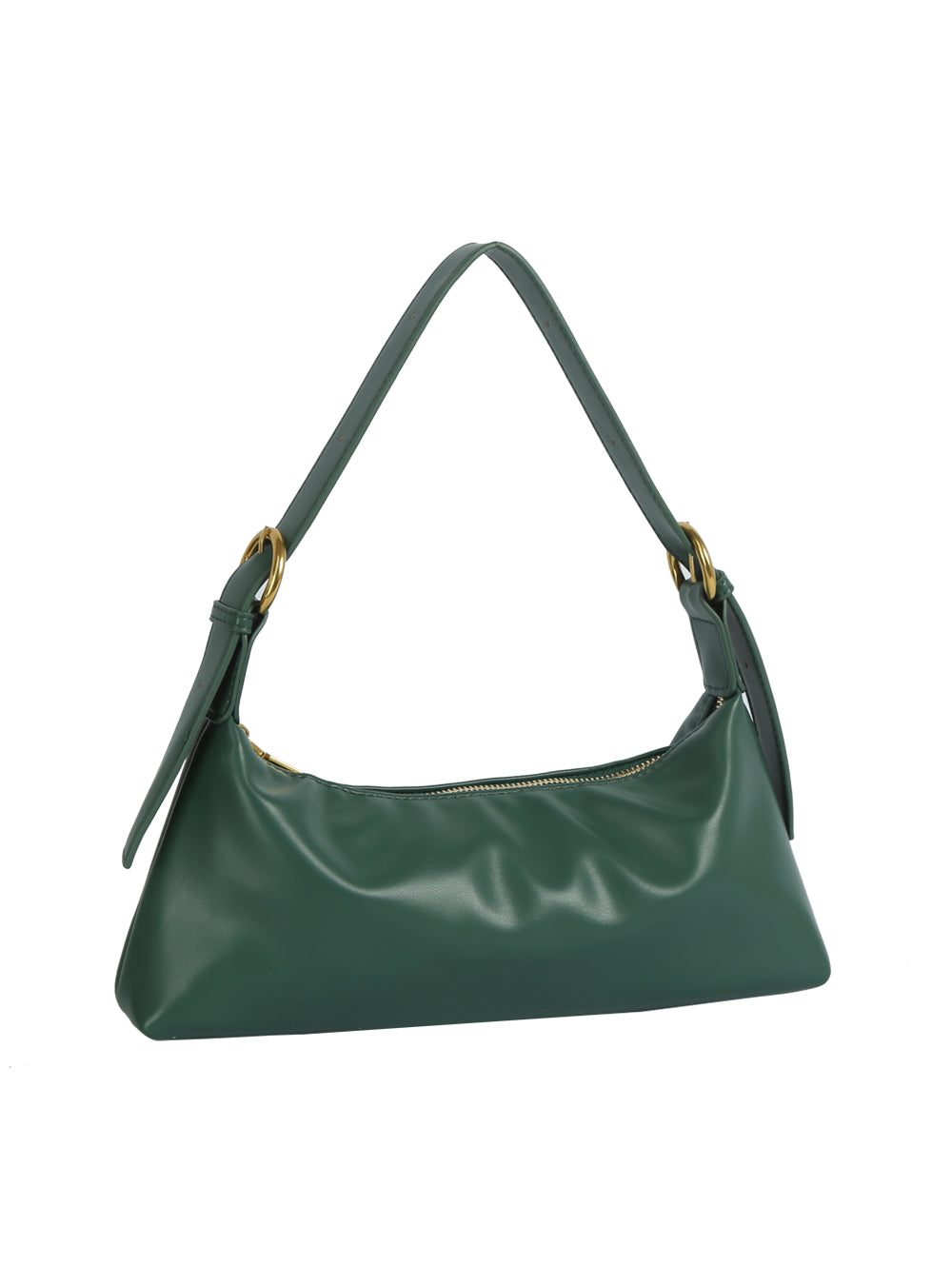 Green handbag with a strap on a white background