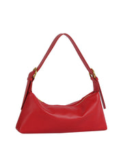 Red handbag with a strap on a white background