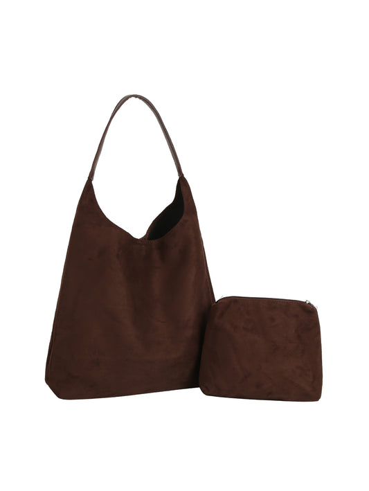 Soft Suede Slouch Hobo Tote with Suede Zip Pouch