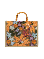 Sequin Floral Bamboo Handle Tote