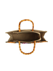 Sequin Floral Bamboo Handle Tote